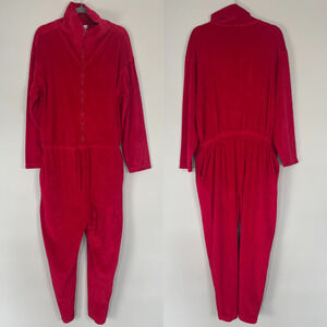 Vintage Cacique Jumpsuit Large Red Velour Tracksuit Lounge Streetwear Y2K 90s